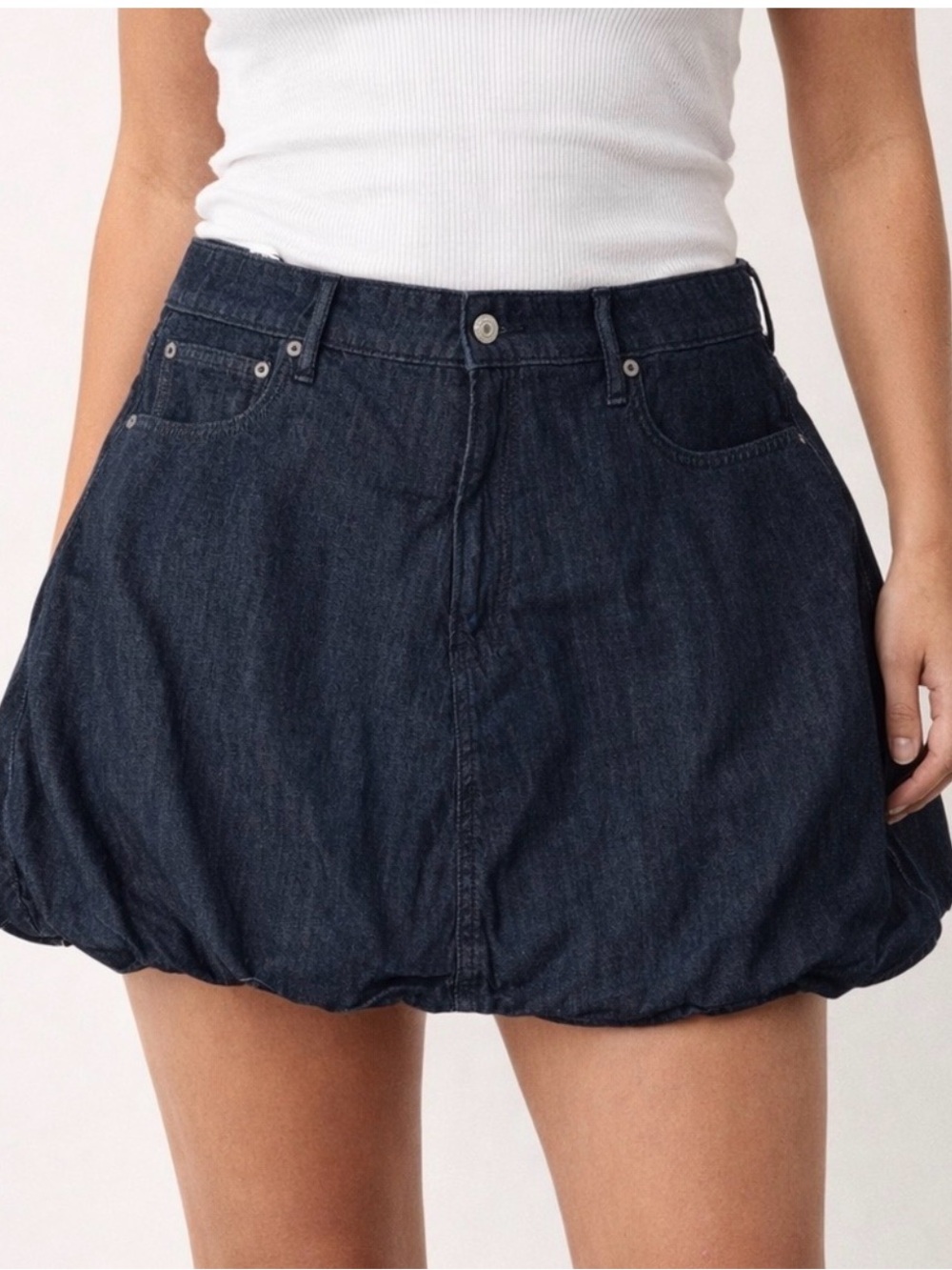 American Eagle Outfitters Dark Indigo Bubble Denim Mini Skort